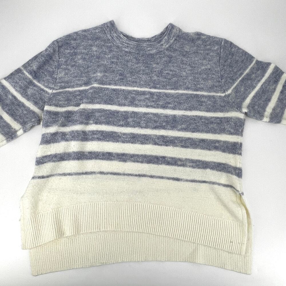 Loft Outlet Womens Lounge Sweater Blue Cream Graduated Stripes Boxy Sweater M